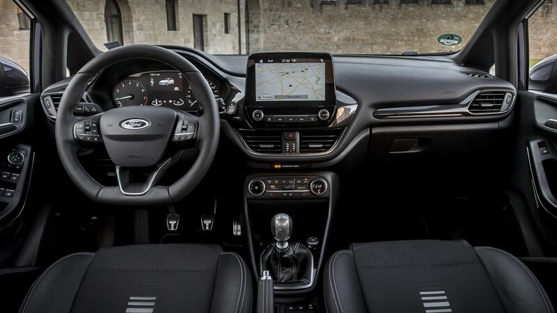 New Ford Fiesta: nice interior touches with an impressive  8-inch floating dash- mounted touchscreen on  higher-end versions