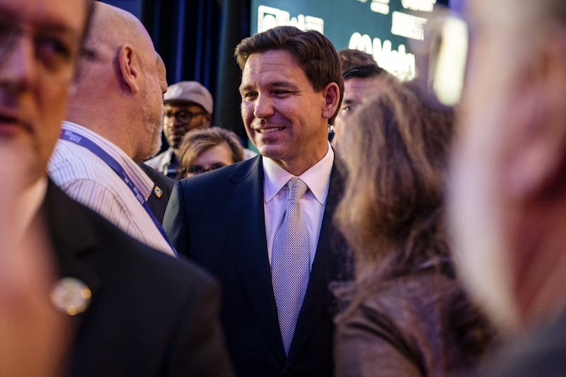 Florida governor and Republican presidential candidate Ron DeSantis at a meeting of conservative leaders in Atlanta, Georgia, last week. Photograph: Christian Monterrosa/New York Times
                      