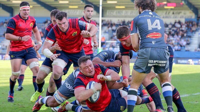 Dave Kilcoyne crosses for Munster in their draw with Castres. Photograph: Dan Sheridan/Inpho