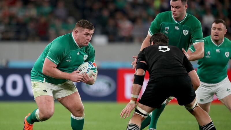 Tadhg Furlong in action for Ireland during the 2019 Rugby World Cup quarter-final against New Zealand in Tokyo. Photograph: Dan Sheridan/Inpho