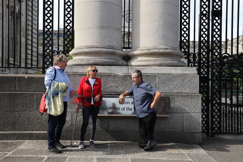 Jacqui and fellow members of the Irish Thalidomide Society Sharon Clarke and Austin O'Carroll ahead of a meeting with the taoiseach in 2022. Photograph: Nick Bradshaw