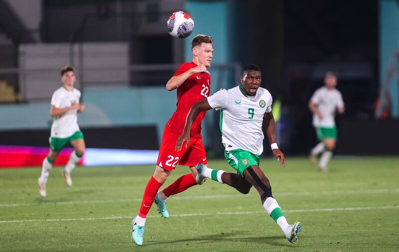 Ireland’s Sinclair Armstrong with Serdar Saatçı of Turkey. Photograph: Aleksandar Djorovic/Inpho