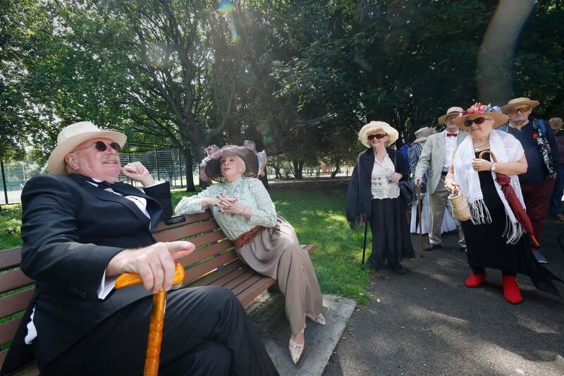 Philip Murphy and Mary O'Neill Byrne at the Joyce Bench in Ringsend Park, Dublin. Photograph: Nick Bradshaw