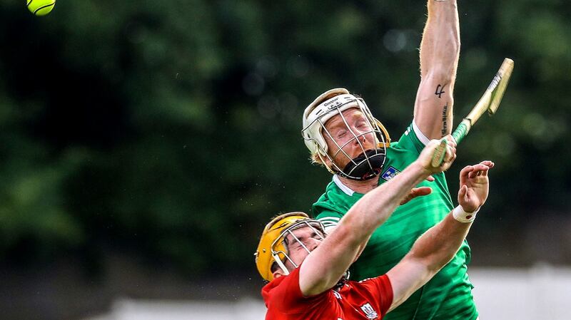 Limerick’s Cian Lynch and Niall O’Leary of Cork in action during the All-Ireland hurling semi-final at Semple Stadium. Photograph: Lorraine O’Sullivan/Inpho