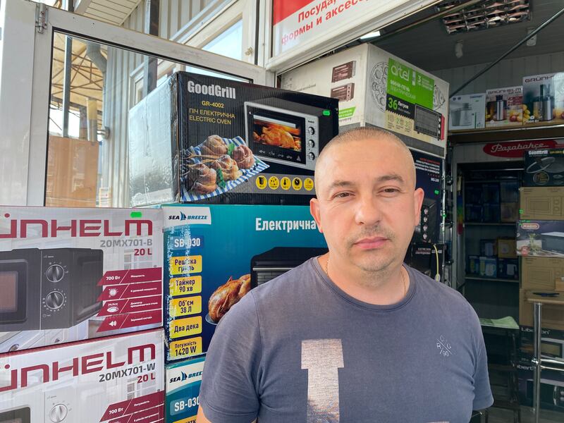 Up to a third of merchant Serhiy Prokopenko’s pre-war customers came from Russia or Donbas. Photograph: Lara Marlowe