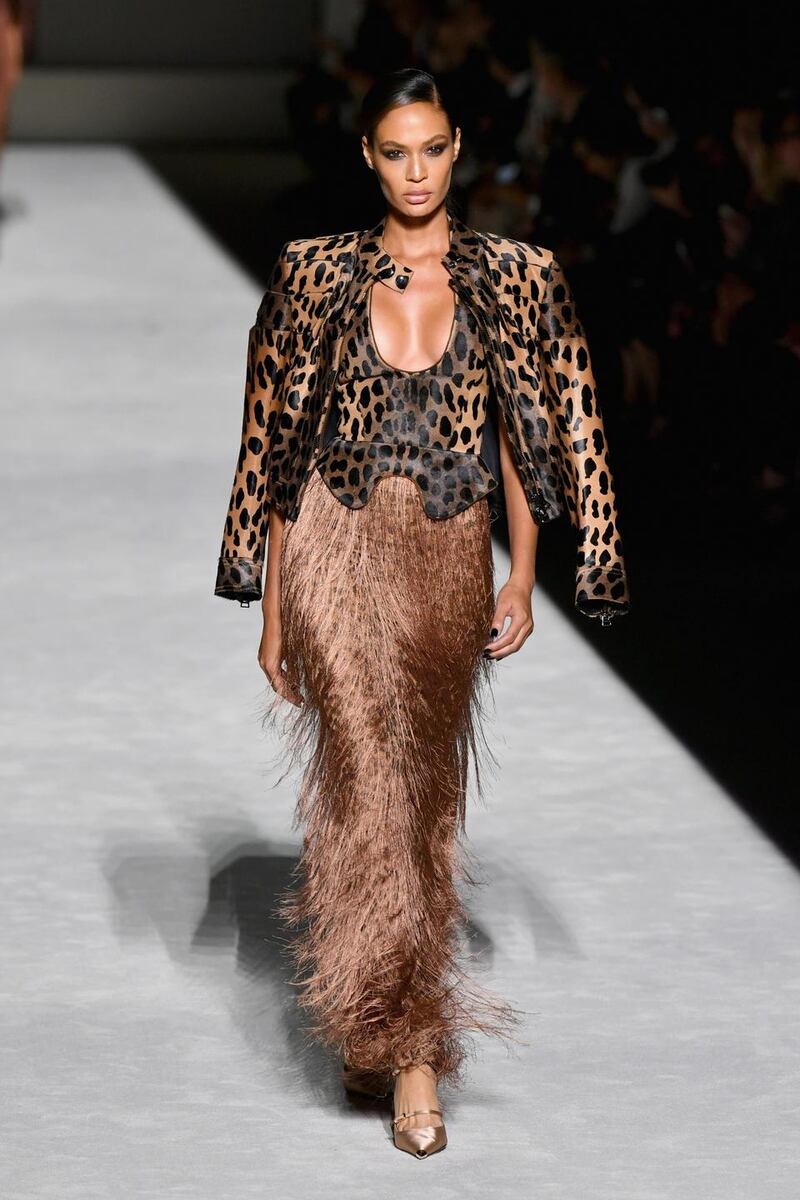NYFW: Joan Smalls models Tom Ford. Photograph: Slaven Vlasic/Getty