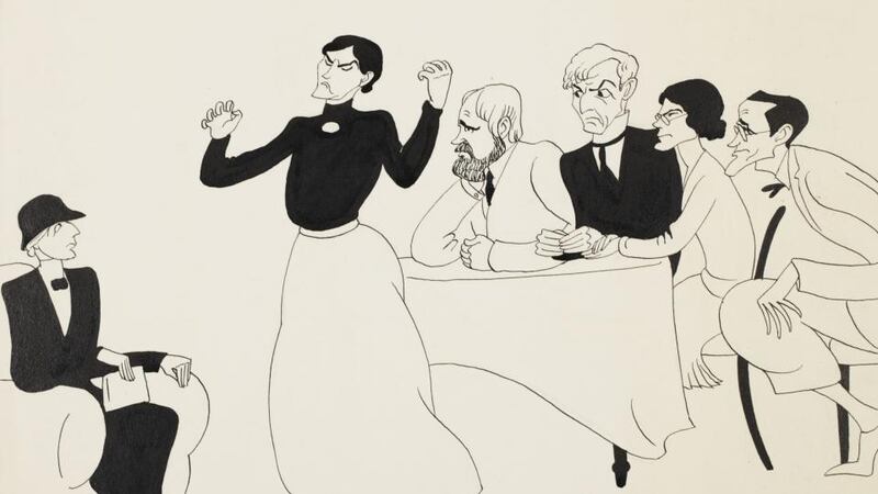 Dramatic legacy: the 1930 Abbey Theatre production of WB Yeats’s play The Words Upon the Window-Pane, in a drawing by Grace Plunkett. Photograph: National Library of Ireland