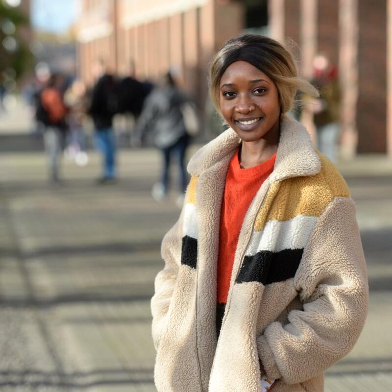 Ruka Adeluola: “The grinds, the financial help, just somebody to talk to when something is going on. It has changed my life. I’m the happiest I’ve been since I left Nigeria.” Photograph: Dara Mac Dónaill