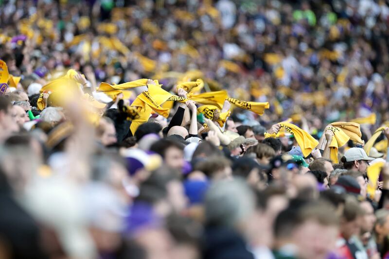 Pittsburgh Steelers fans wave 'terrible towels' during the game against Minnesota Vikings at Croke Park. Photograph: Laszlo Geczo/Inpho