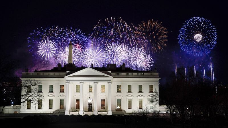 Fireworks are displayed over the White House as part of the inauguration day ceremonies. Photograph: David J Phillip/AP