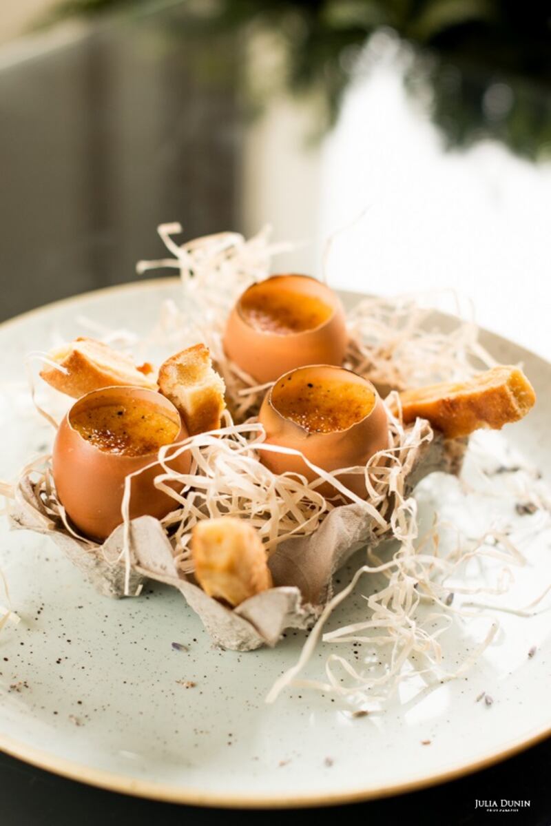 Crème brûlée served in egg shells at The Lodge.