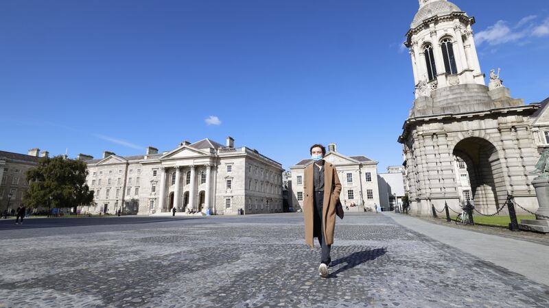 Trinity College Dublin: Student access to the college was limited and there was no public access due to Covid 19 restrictions. Photograph: Alan Betson