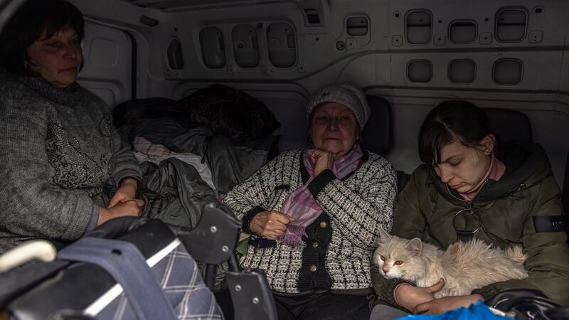 People  arriving from Mariupol at the evacuation point in Zaporizhzhia, Ukraine, on  April 23rd. Photograph: Roman Pilipey/EPA