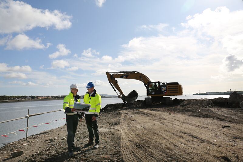Dublin Port Company's heritage director Lar Joye and chief executive Barry O’Connell on the site of the new Tolka estuary greenway. This part of the port has never been open to the public before. Photograph: Bryan O’Brien 