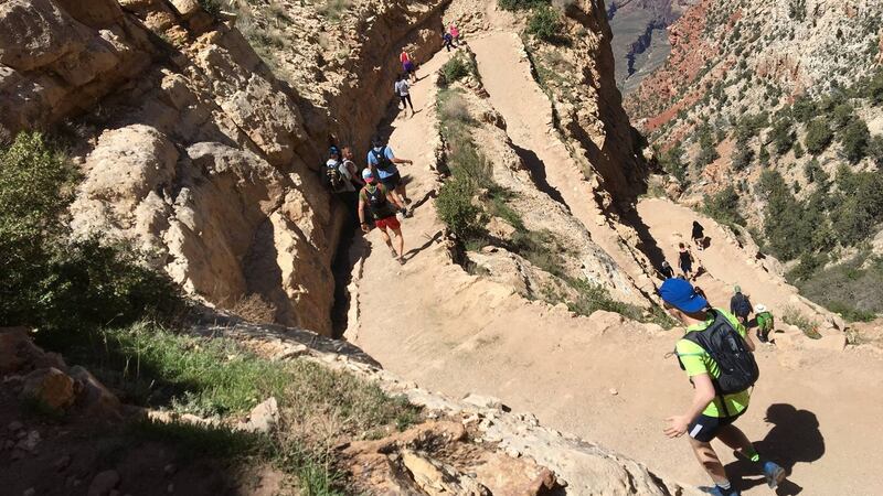 Brendan O’Neill,  in the blue cap, taking part in the Grand Canyon race last weekend.