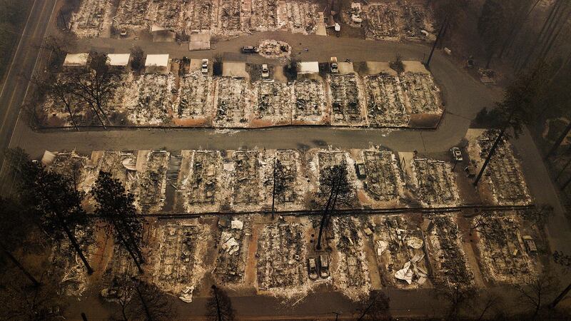 Residences levelled by the wildfire in Paradise, California. Photograph: Noah Berger/AP