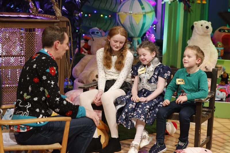The Late Late Toy Show: Saoibh is reunited with Ellie-Mae and Jack, the friends she made at hospital. Photograph: Andres Poveda/RTÉ