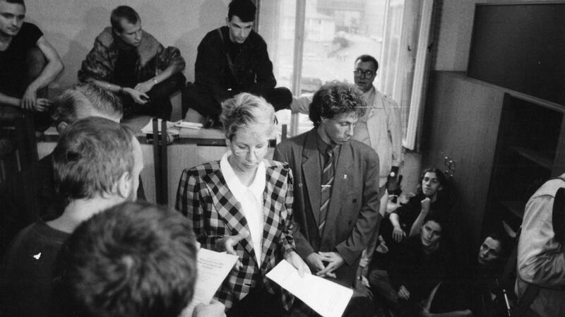 In September 1990, Frank Ebert (in suit) and 20 other eastern campaigners occupied the third floor of the Stasi complex on East Berlin’s Normannenstrasse.