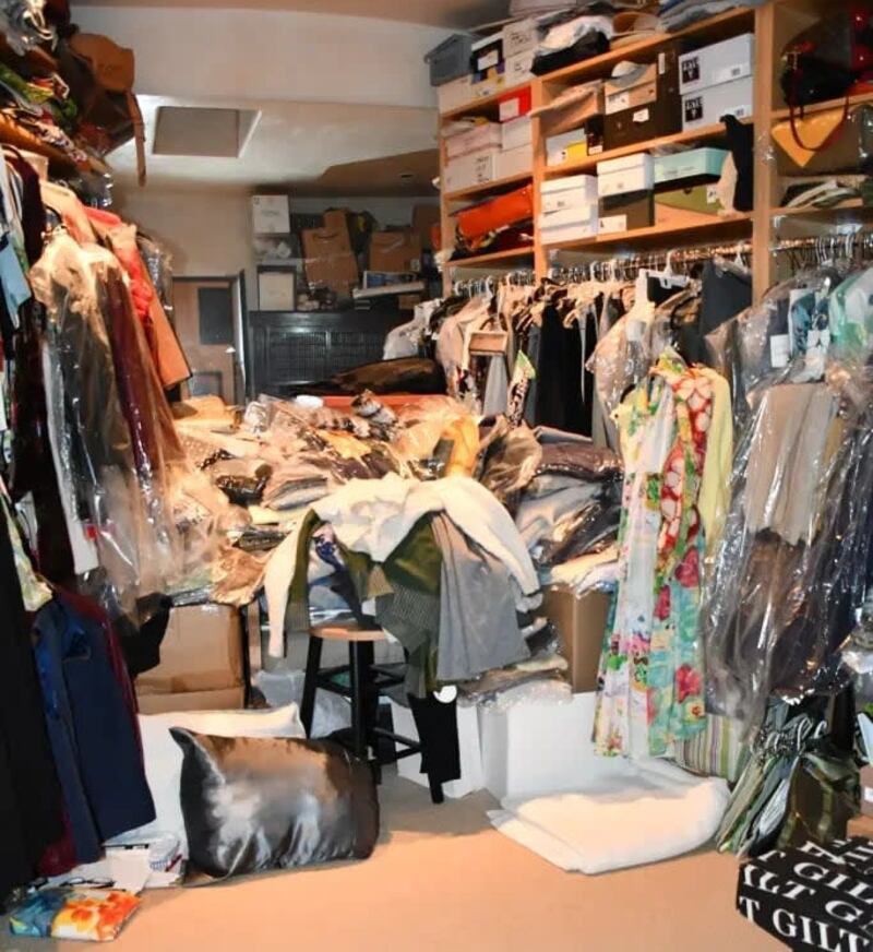 Piles of clothing in a storage space in the home of Gene Hackman and Betsy Arakawa in Santa Fe, New Mexico. Photograph: Santa Fe County Sheriff’s Office