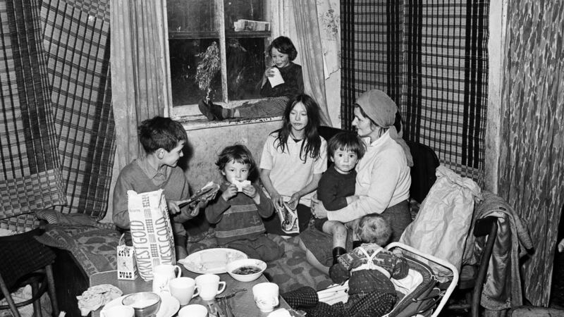The Murphy family in a crumbling corporation tenement block on Dublin’s Benburb street in 1968. Photograph: Getty Images