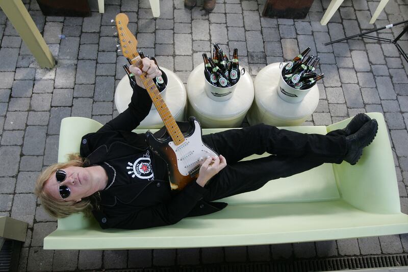 Def Leppard frontman Joe Elliot launching his own beer, called Down 'n' Outz, to coincide with the release of the band's latest album My Regeneration in 2010. Photograph: Alan Betson