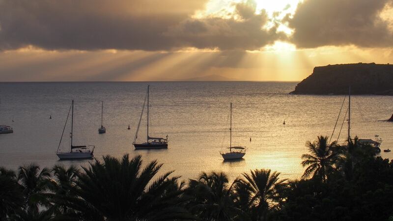 Desk with a view: Looking over Galleon beach and the sea entrance to Nelson’s Dockyard.