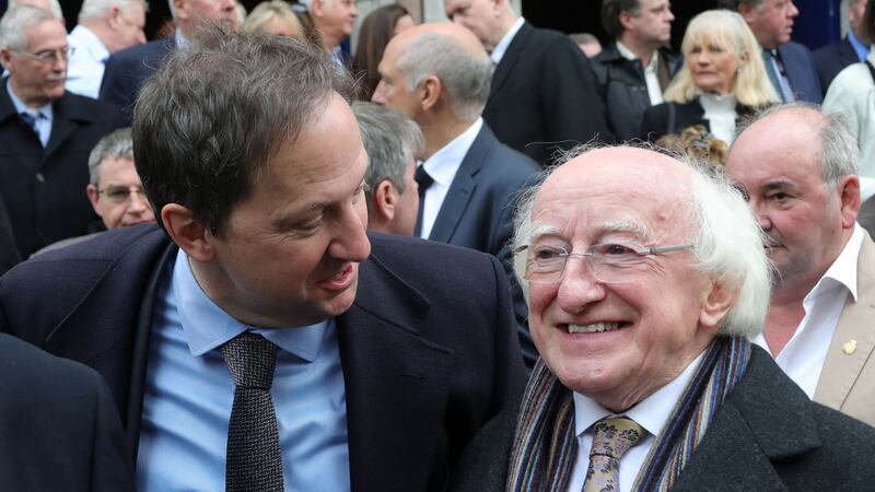 President Michael D Higgins with Michael Mulcahy, son of John Mulcahy. Photograph: Colin Keegan/Collins Dublin