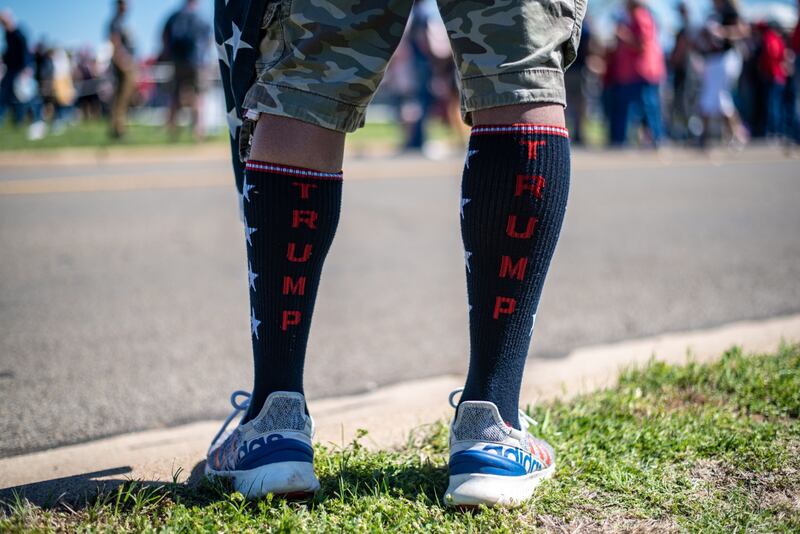 A person wearing Donald Trump socks at the campaign rally in Waco, Texas, US, on Saturday. Photograph: Sergio Flores/Bloomberg