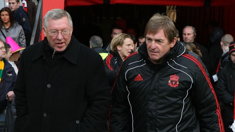 Alex Ferguson of Manchester United speaks with Kenny Dalglish of Liverpool ahead of the FA Cup match at Old Trafford in 2011. Photograph: John Peters/Man Utd via Getty Images