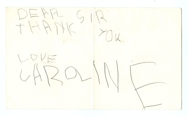 Thank-you letter from Princess Caroline to Éamon de Valera