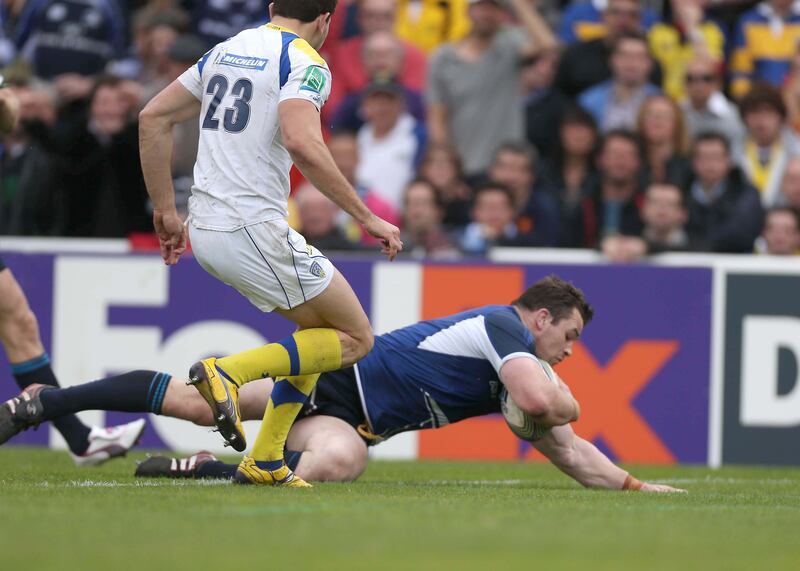 Cian Healy scores a try in Leinster's famous Heineken Cup semi-final win against Clermot in Bordeaux in 2012. Photograph: Billy Stickland/Inpho