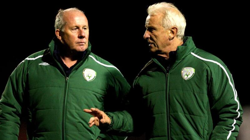 Liam Brady  with his former manager and stereo repair man Giovanni Trapattoni. Photograph: Lorraine O’Sullivan/Inpho