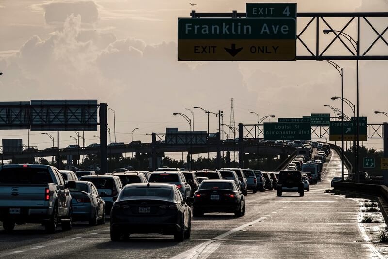 Vehicles pack a highways  almost to a standstill as people leave New Orleans in advance of the arrival of Hurricane Ida. Photograph: Dan Anderson/EPA