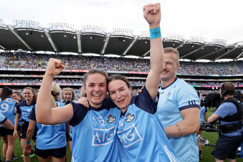 Kate Sullivan and Sinead Aherne celebrate after the All-Ireland final. Photograph: Laszlo Geczo/Inpho 