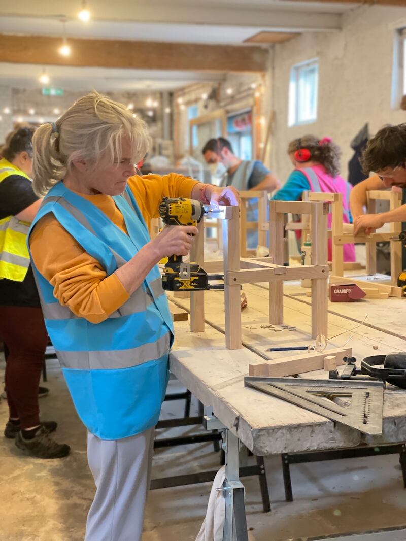 A student making a stool to take home, as part of the furniture design weekend course. Photograph: Common Knowledge