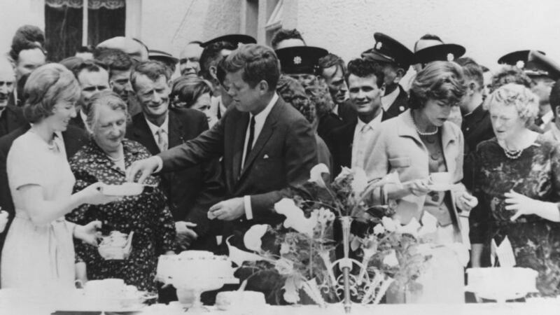 US president John F Kennedy at a tea party in Dunganstown, Co Wexford, in June, 1963. Photograph: Keystone/Hulton Archive/Getty Images