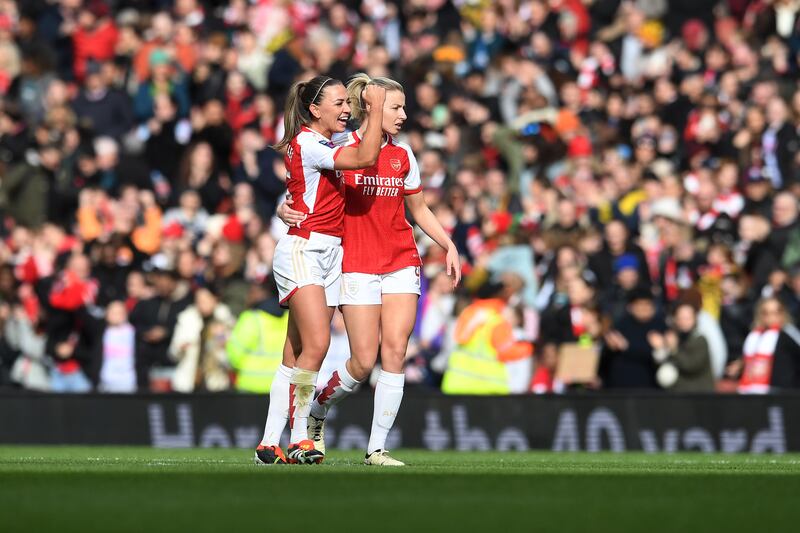 Katie McCabe and Leah Williamson of Arsenal will go against each other at the Aviva. Photograph: David Price/Arsenal FC via Getty