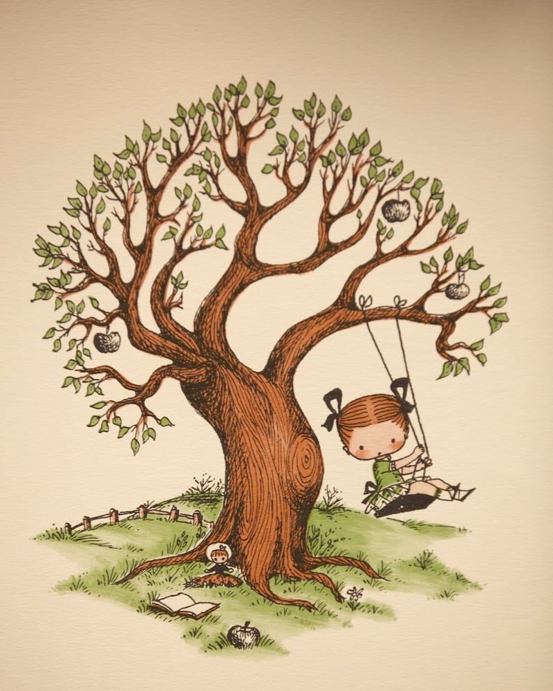 Her illustrations of children had no facial features, save for those dots for eyes