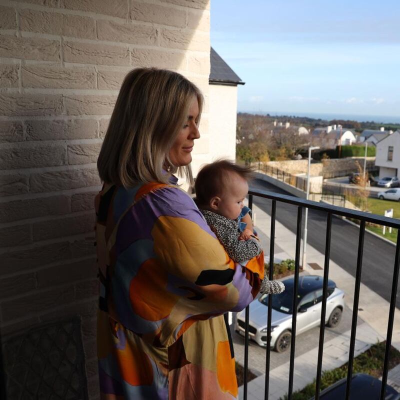 Rebecca Horan with her husband Jason McNelis and their new baby girl at their new home in Enniskerry, Co Wicklow. Photograph: Nick Bradshaw