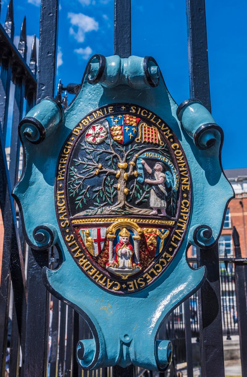 The coat of arms on the gate of St Patrick’s Cathedral, Dublin