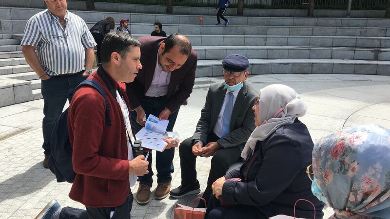 On a SiN&H excursion in Dublin are a Syrian family with Andrew Lynch, from Birdwatch Ireland. Photograph: Kate Kavanagh