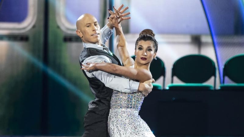 Peter Stringer and Ksenia Zsikhotska dancing a quickstep to ‘Wake Me Up’ by Avicc. Photograph: Kyran O’Brien