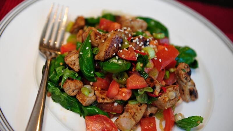 Thai-inspired tuna stir fry. Photograph: Aidan Crawley
