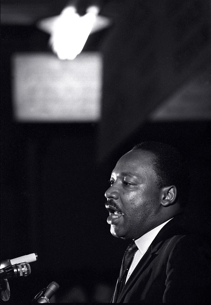 Dr Martin Luther King jnr makes his last public appearance at the Mason Temple in Memphis, Tennesse., on April 3rd, 1968. The following day King was assassinated on his motel balcony. Photograph: Charles Kelly/AP