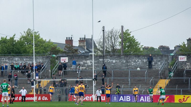 Limerick’s Robbie Bourke converts a free to bring the game to extra-time at Cusack Park in Ennis. Photograph: Tom Maher/Inpho