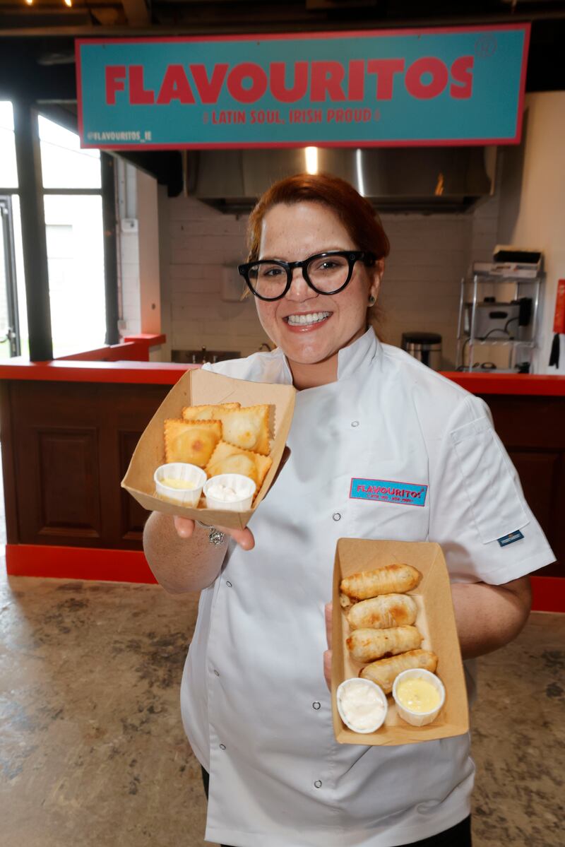 Marian Garcia of Flavouritos with pastelitos (crispy pockets filled with Irish potatoes and cheese); and tequeños (cheese fingers with a sweet twist)