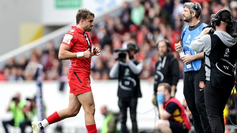 Toulouse’s Juan Cruz Mallia leaves the pitch after being shown a red card. Photograph: Laszlo Geczo/Inpho