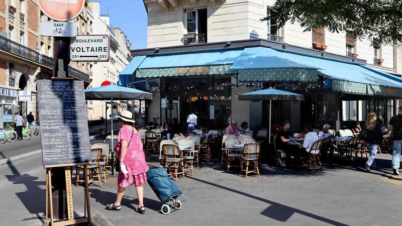 Customers sit on the terrace of the former Comptoir Voltaire, where a jihadist set off his explosive belt on November 13th, 2015. Photograph: Thomas Coex/AFP via Getty