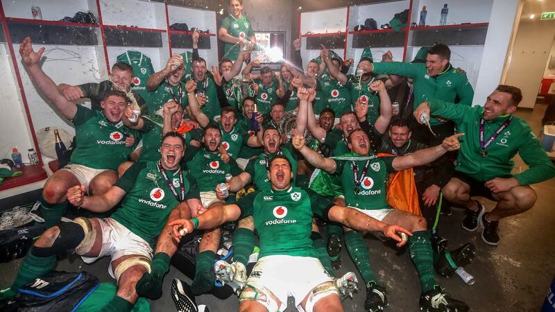 Ireland celebrate their Grand Slam victory in 2018. Photograph: Dan Sheridan/InphoI