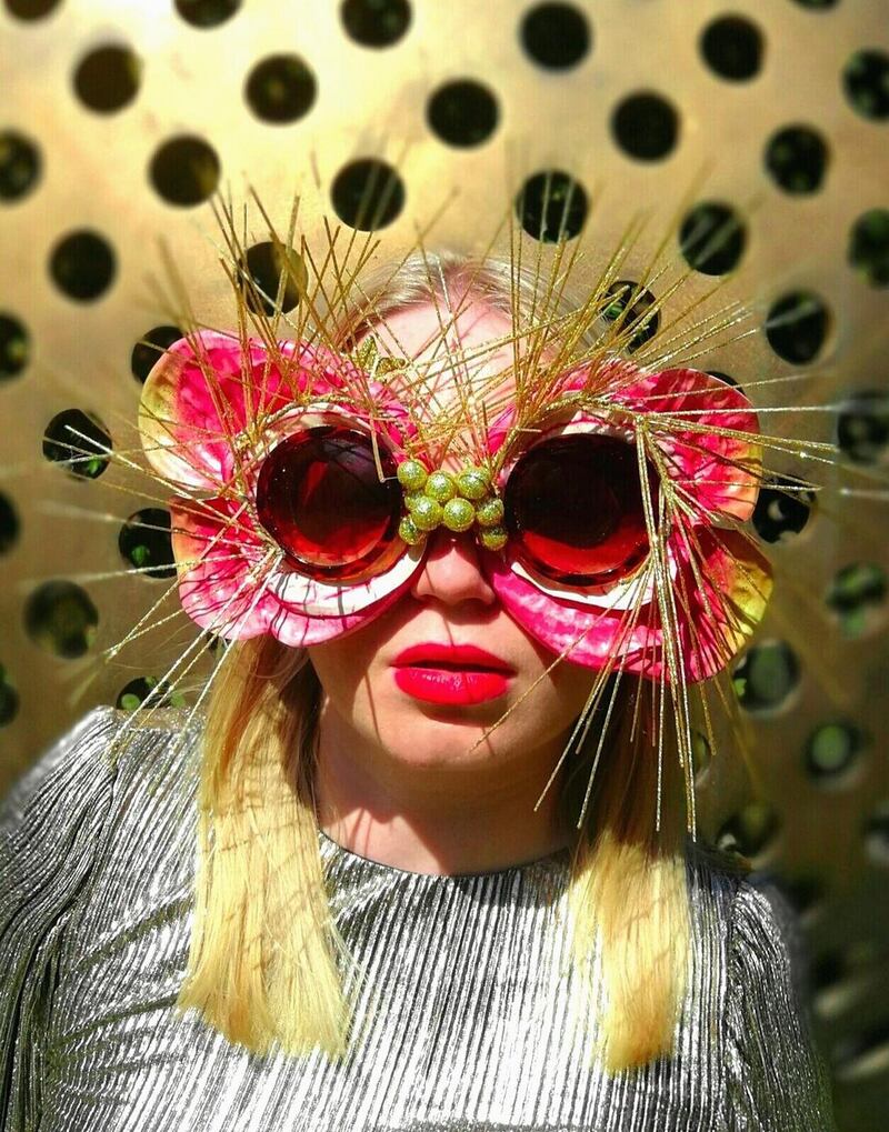 Cosmic Lily: Fake lilies and deconstructed Christmas decorations layered onto old sunglass frames. Photograph: Edward Keegan